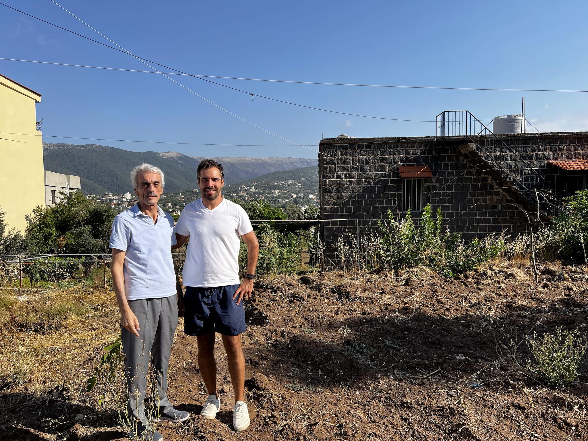 Pierre Sabbagh with his father in Andaket, Akkar, Lebanon